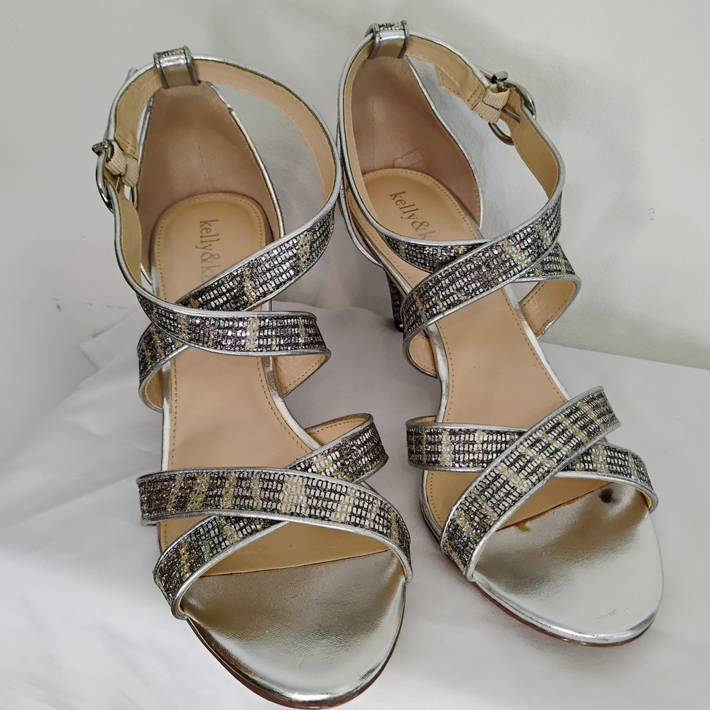 Kelly & Katie Silver/Gold Size 8.5 Strappy Sandals with a 3" Heel